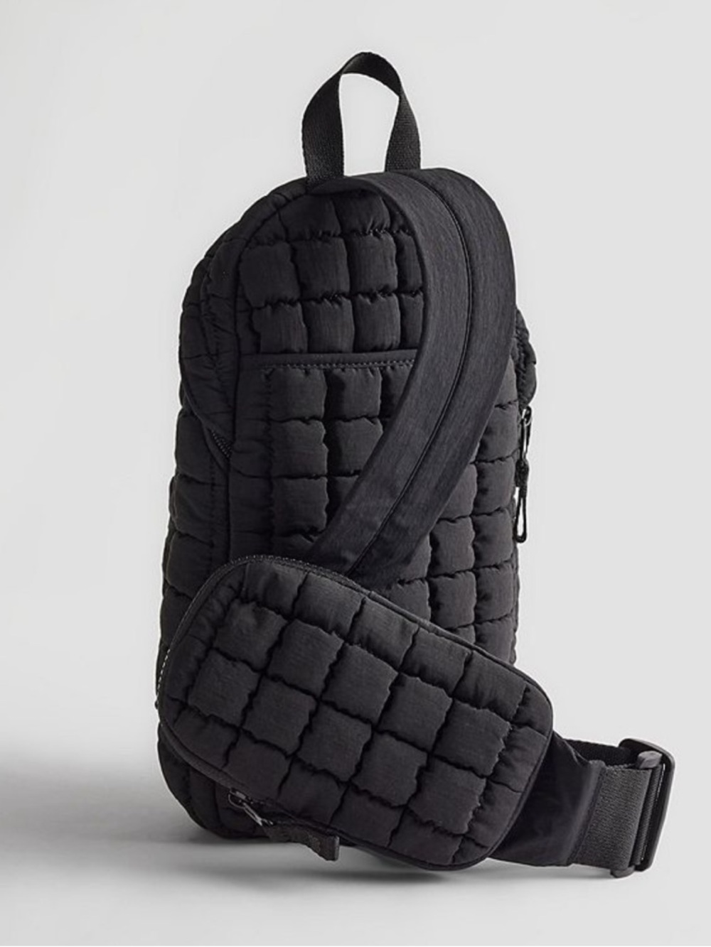 Quilted Black Crossbody Sling Bag - Lightweight & zippered phone pocket